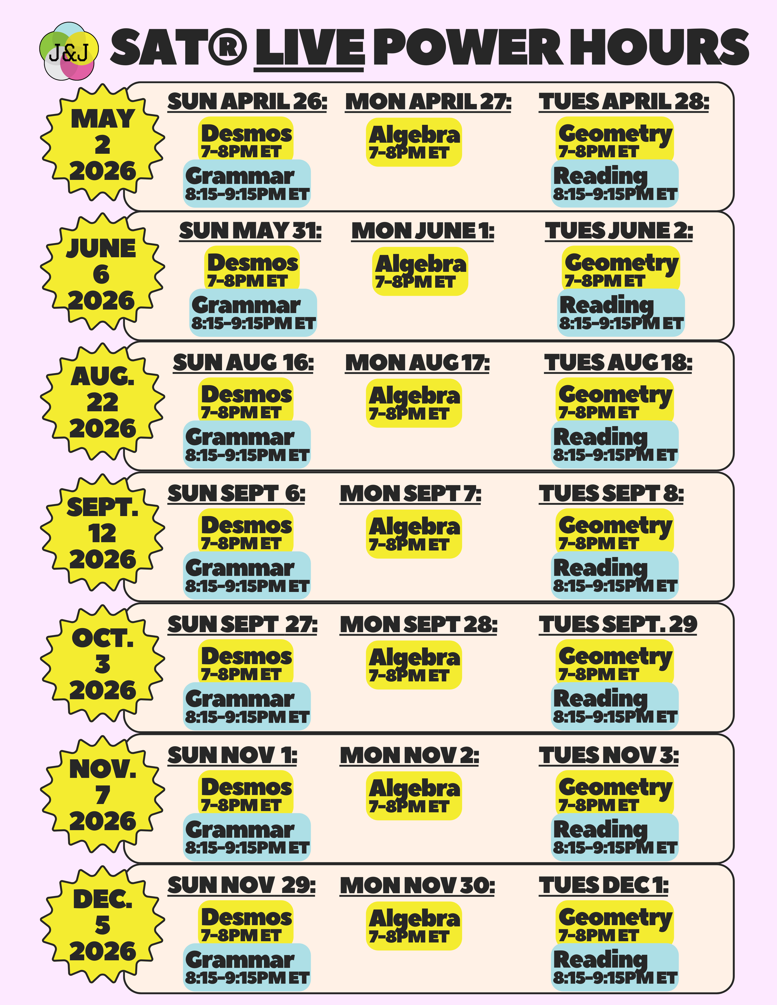SAT Power Hours — J&J Test Prep