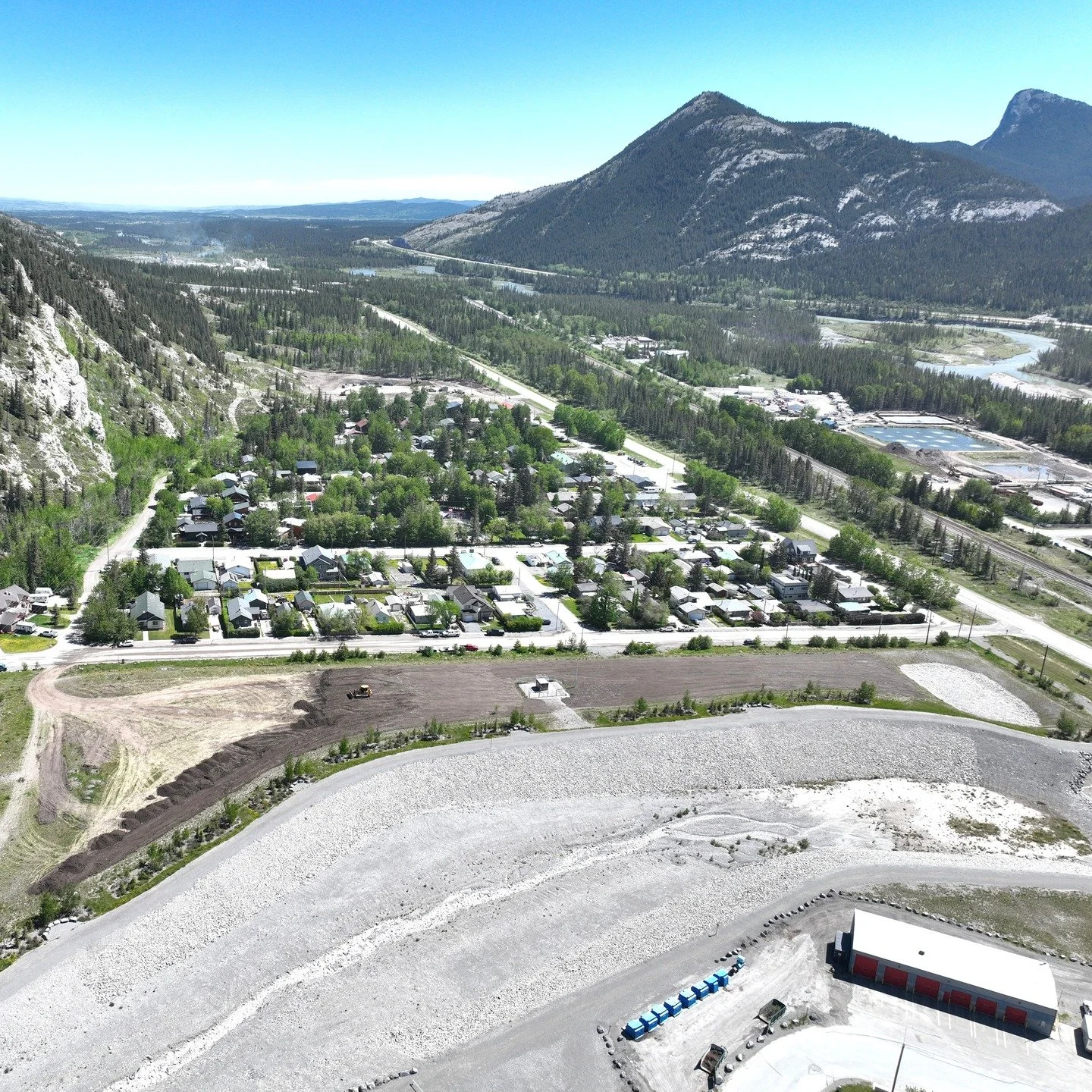 Exshaw Mountain Gateway excess topsoil has been graded by BECL along Lafarge's Exshaw Creek property. A local solution and proud to partner with Lafarge on this landscaping improvement for the community. Subdivision construction continues and excited