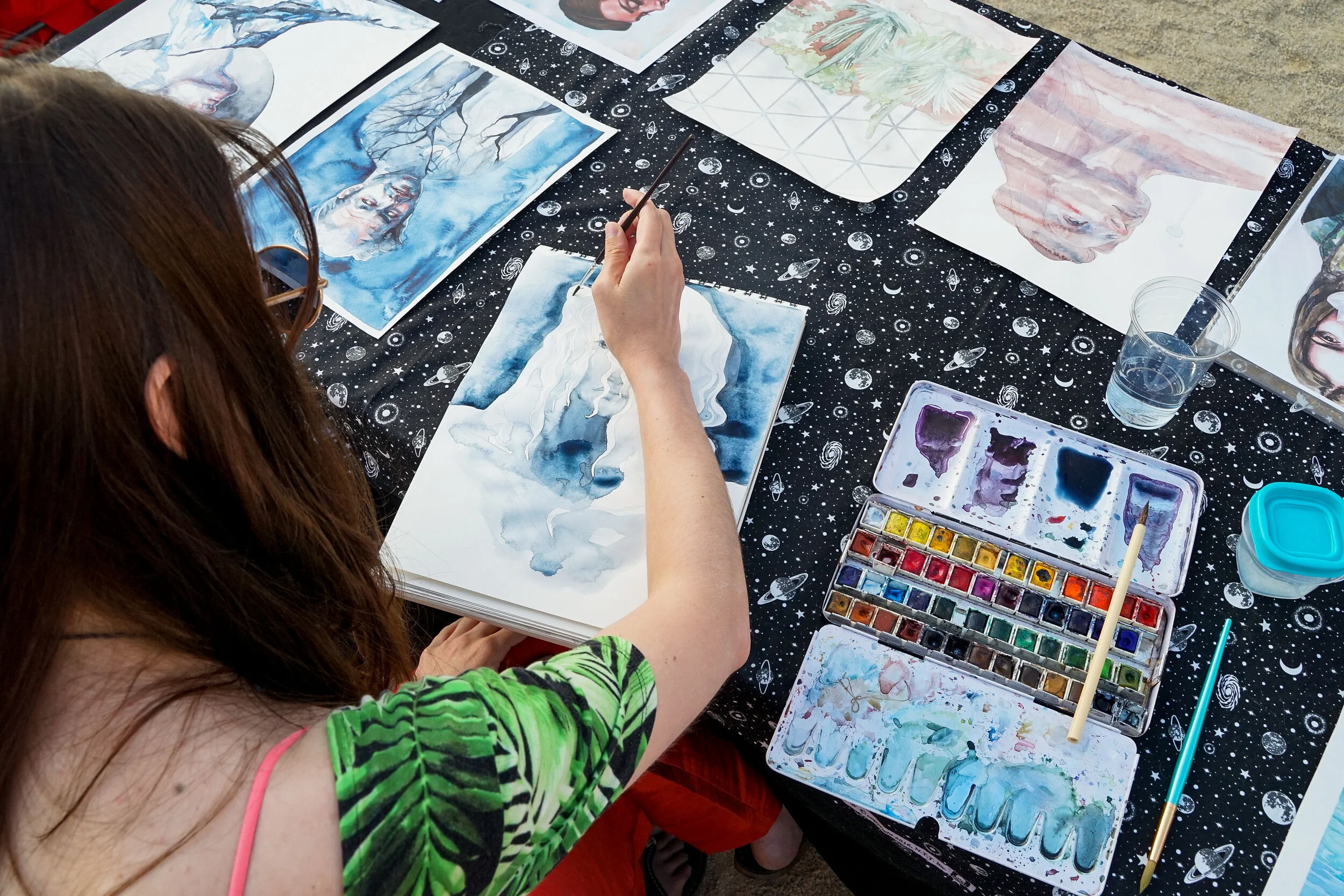 Art in progress by artist Kristen Lopez. Photograph by Charlie and Taylor Photography.