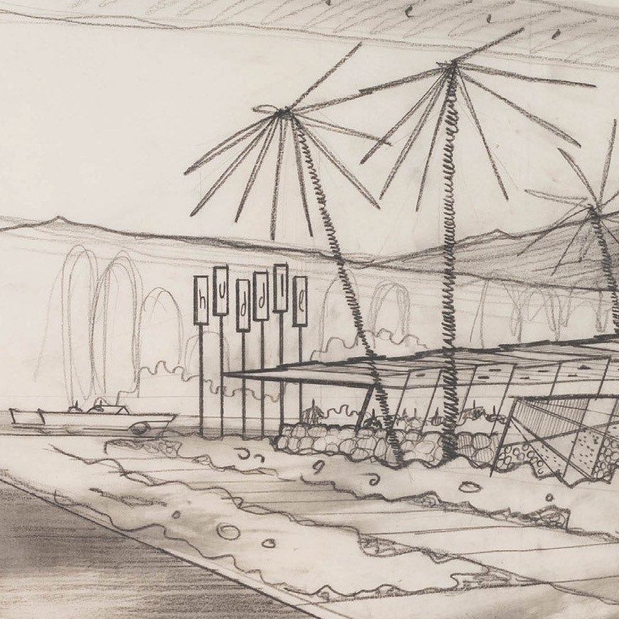 GOOGIE MODERN! LINK IN BIO! Concept architectural drawings in the book. Lee Linton drawing!!!! Huddle #4, study. 1954 #googie 
#googiearchitecture #armetdavis #armetanddavis #midcenturymodernarchitecture #googiemodern 
#midcenturymodern #midcenturymo