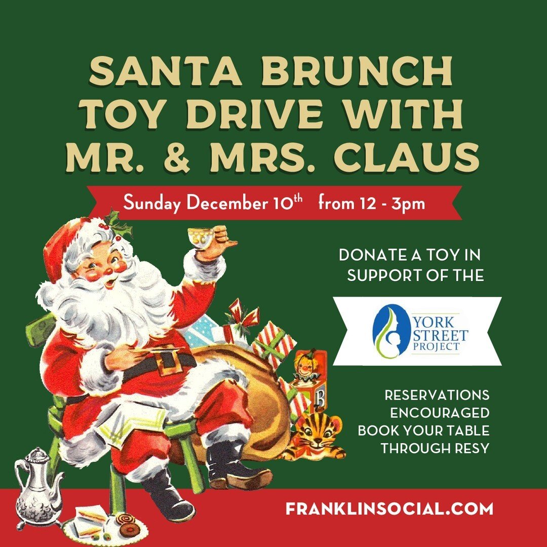 Santa Claus is coming toooooooo tooooowwnnn! Join us to hang out with Santa and Mrs. Claus for Brunch and support @yorkstreetproject on Sunday December 10th from 12-3pm! 

The mission of York Street Project is to weave innovative programs that shelte
