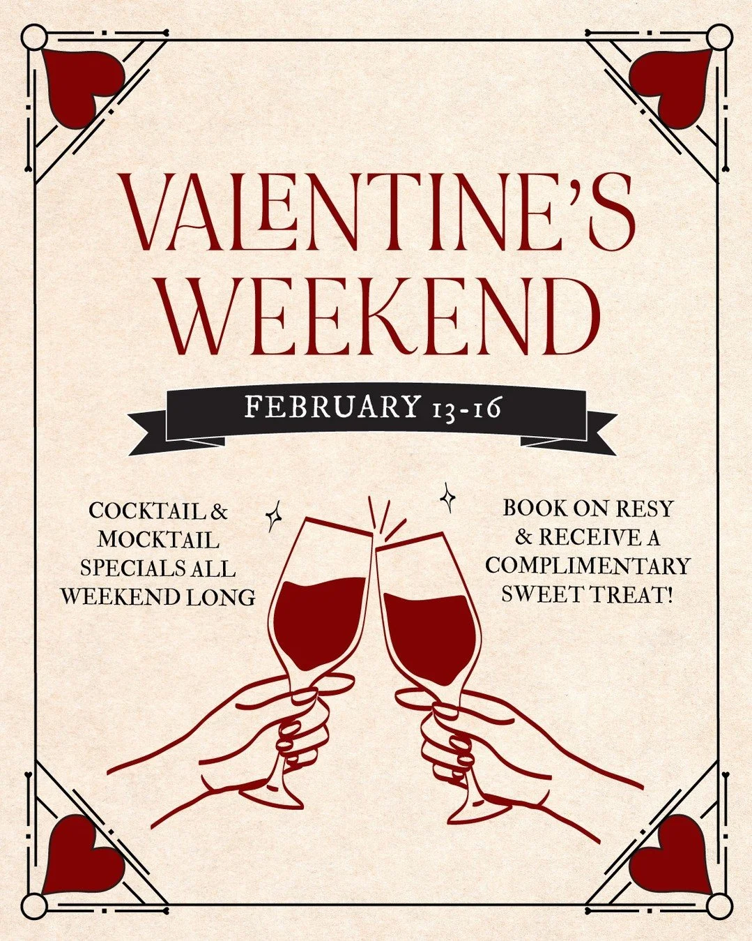 Love is on the menu at Franklin Social. ❤️ Join us Feb 13&ndash;16 for our regular menu plus exclusive Valentine&rsquo;s Cocktail &amp; Mocktail Specials. Come with someone you love, or treat yourself.

📍 Book your table on Resy and receive a compli
