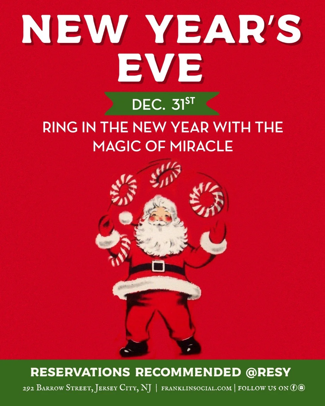 Let&rsquo;s welcome the new year Miracle-style! ✨
Come toast to the end of 2025 with cheerful vibes, holiday cocktails, and that signature Miracle on Mercer magic even the Grinch would love! 

Roll into 2026 with our New Year&rsquo;s Day Brunch, idea