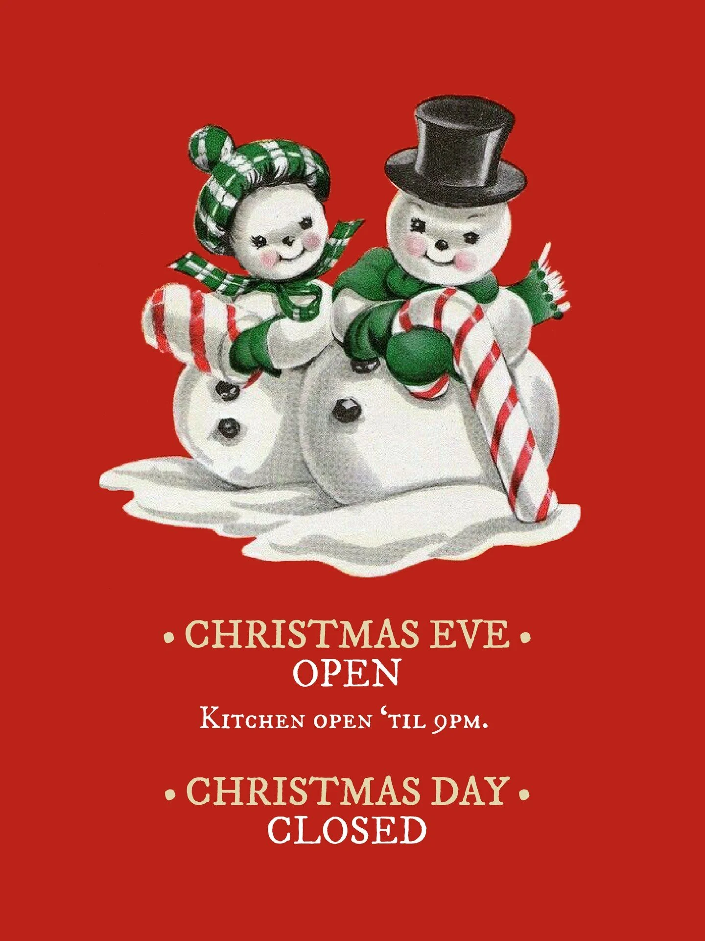 Happy Christmas! We are open tonight with the kitchen closing at 9pm and CLOSED tomorrow so our team can spend time with their loved ones.