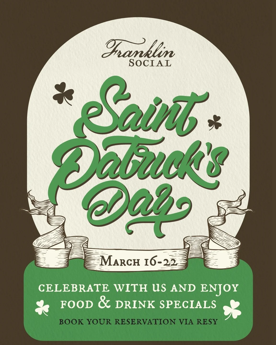 Celebrate St. Patrick's Day with us March 16-22. We will be offering festive food and drink specials. 

Book your table on Resy with the link in our bio.