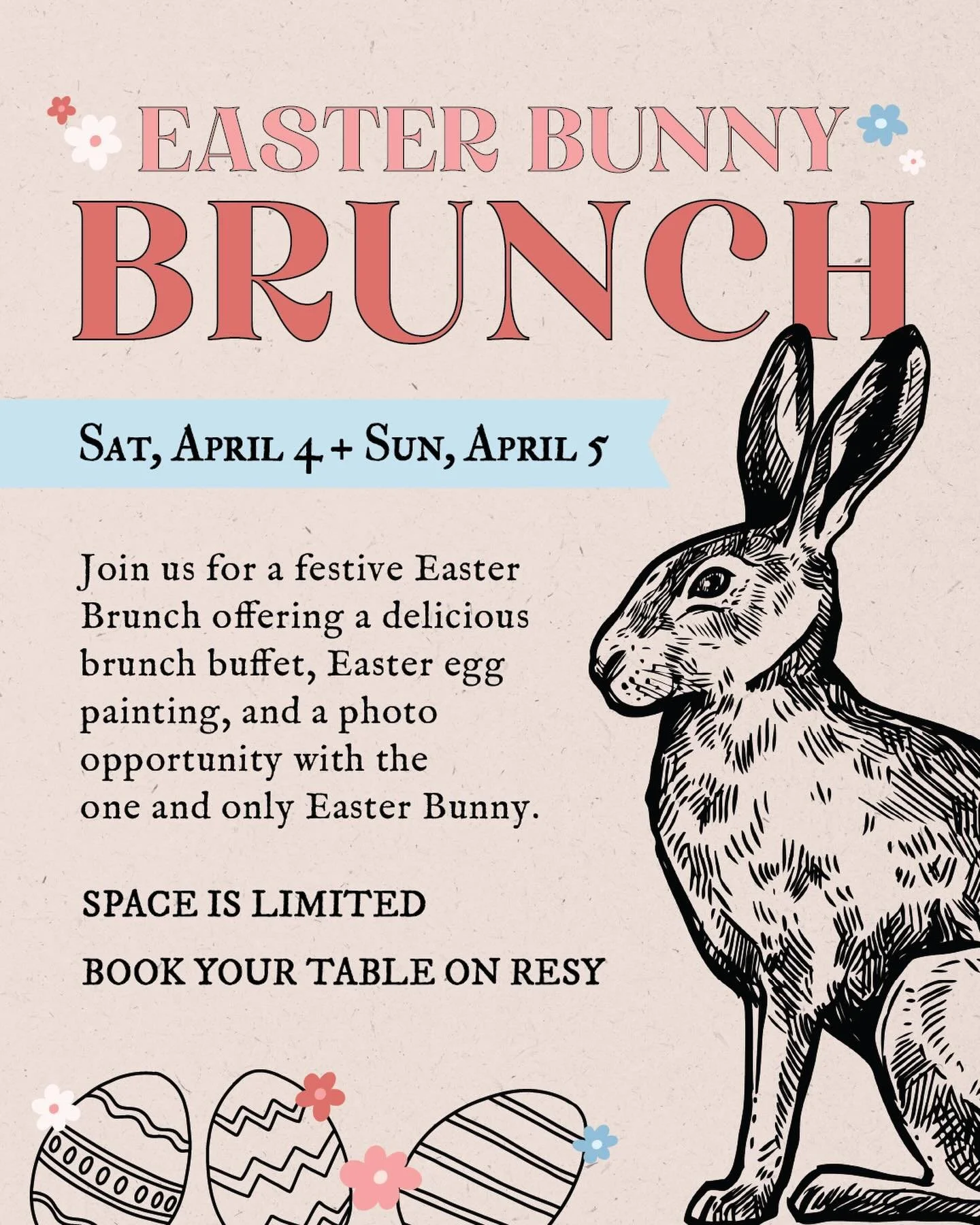 Hop on over to Franklin Social Easter weekend for our Easter Bunny Brunch! 

We will have Easter Egg painting for the kiddos and photo ops with THE Easter Bunny Saturday and Sunday (4/4 &amp; 4/5) during our brunch service.

Space is limited, so make