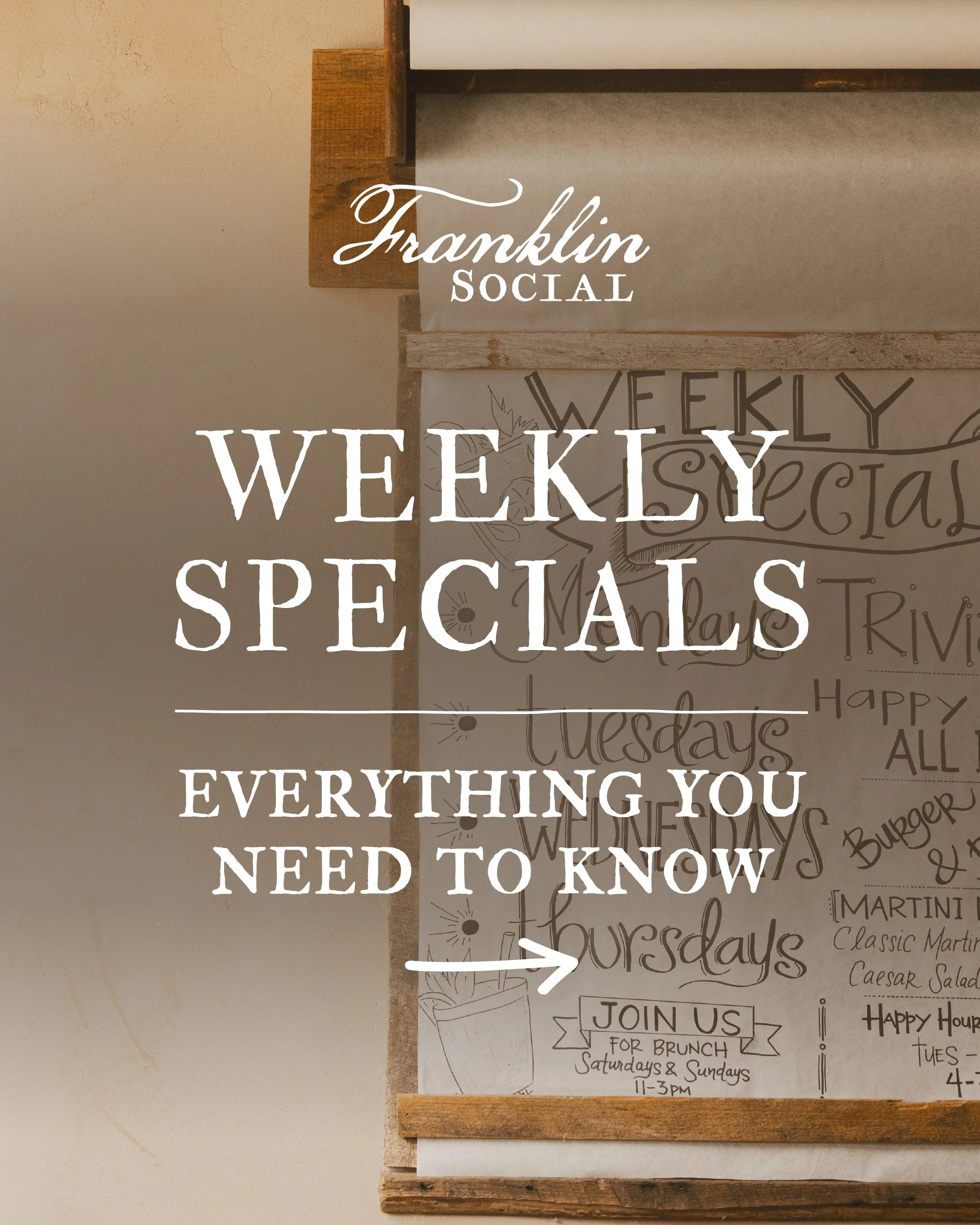 From weekday specials to weekend brunch and happy hour, Franklin Social has something for every craving. 

👉 Swipe through for our weekly lineup and plan your next visit. 

Book your table via Resy.