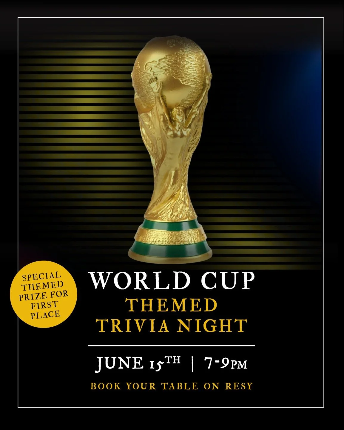 World Cup Trivia Night is coming to Franklin Social ⚽️🌍

Join us on June 15th from 7&ndash;9PM for a night of soccer-themed trivia, great drinks, and friendly competition. 

The first place team will take home a special World Cup themed prize!

Rese