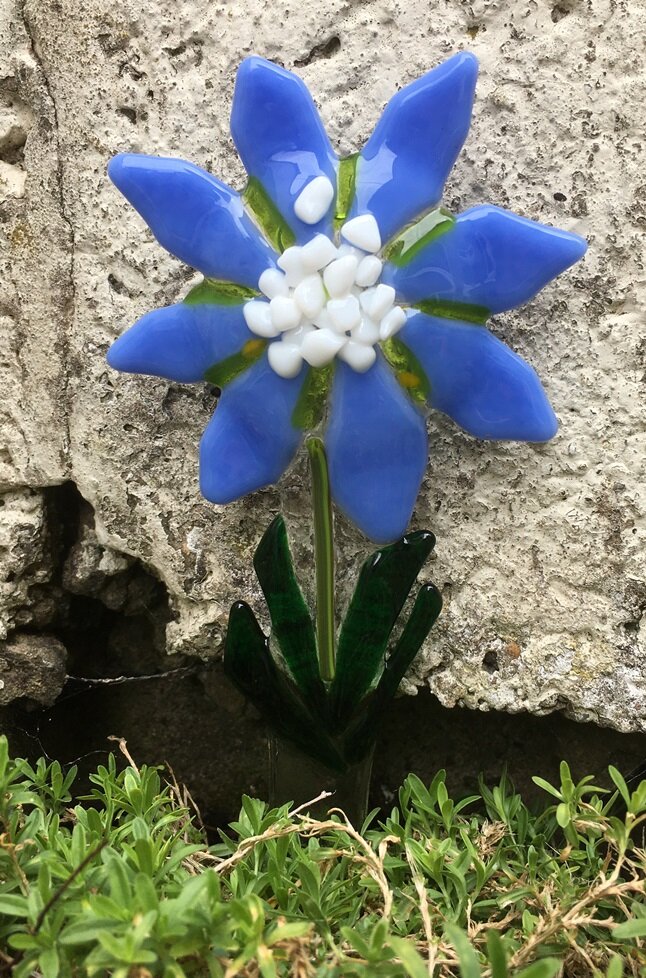 Blue Flower Fused Glass Garden Ornament.jpg