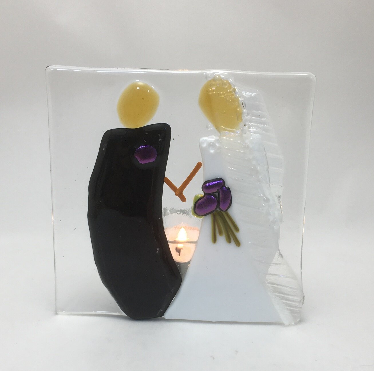 Bride & Groom Purple Flowers Tealight Fused Glass.jpg