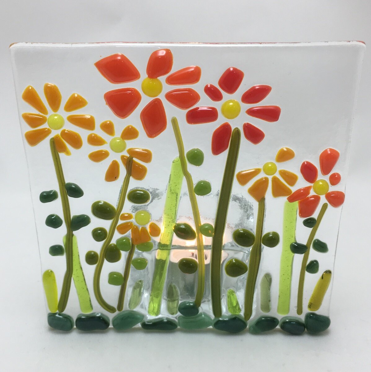 Bright Flowers Fused Glass Tealight - made by client.jpg