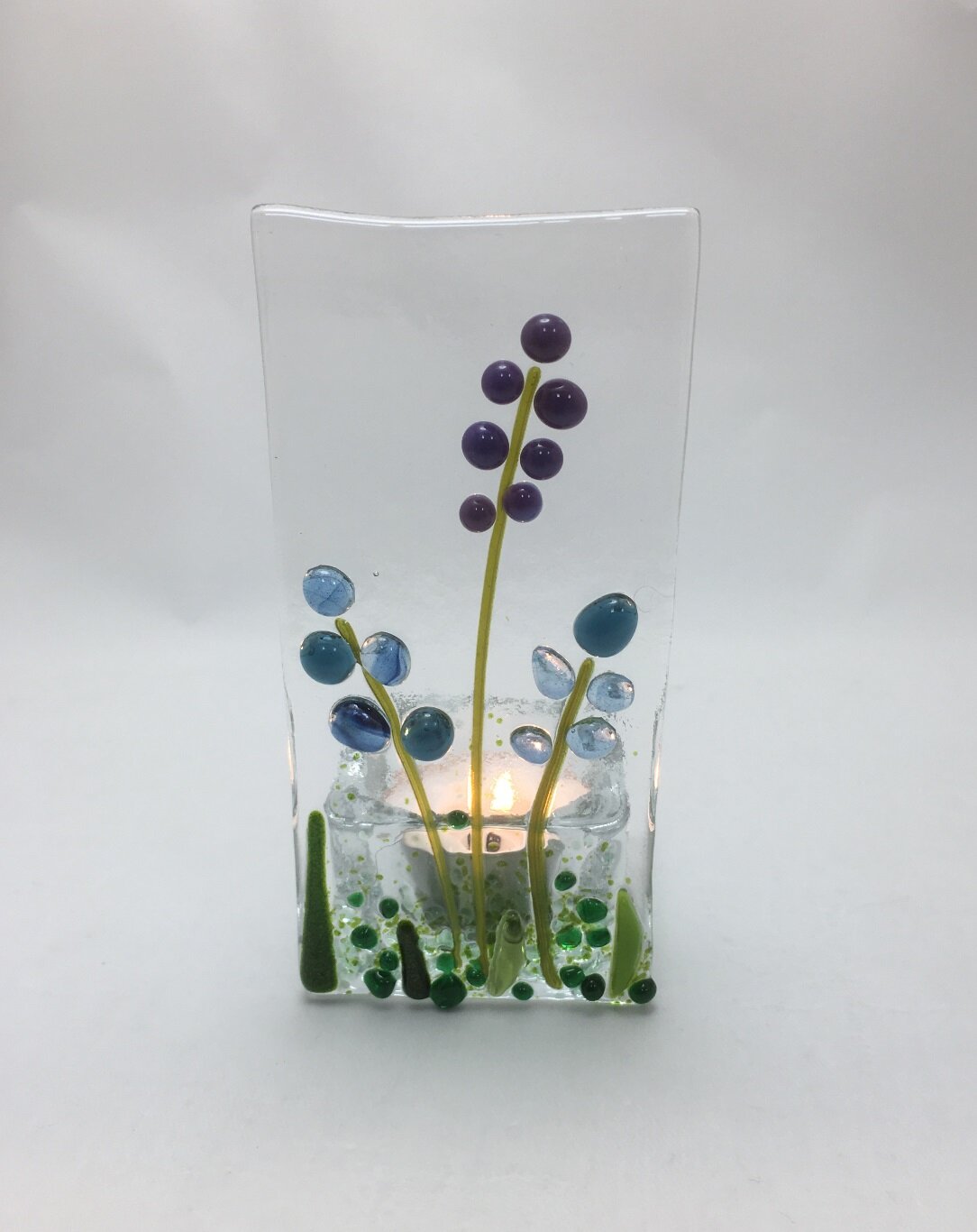 Blue Purple Floral Tealight Fused Glass - made by client.jpg