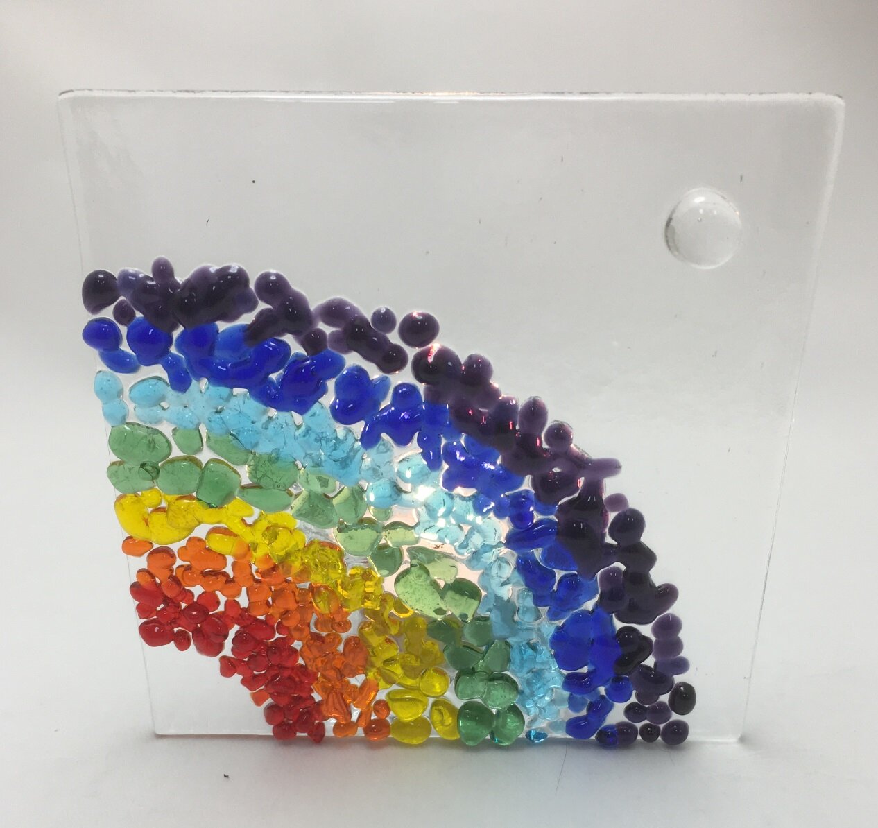 Rainbow with Clear Droplet Fused Glass Tealight.jpg