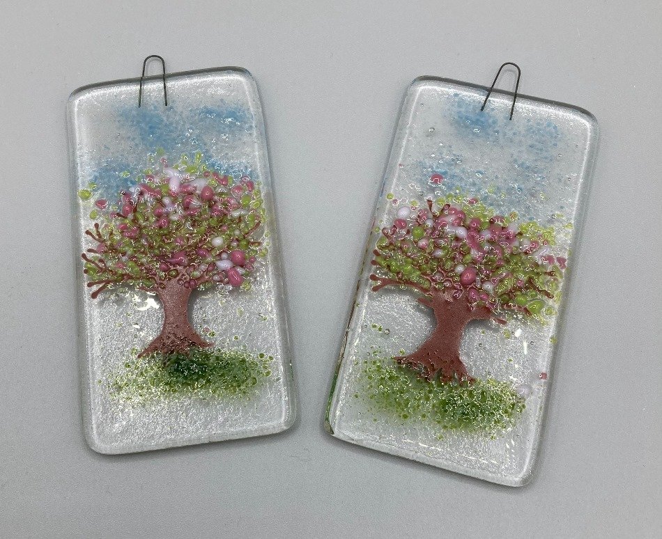 Two Blossom Tree Hangers Fused Glass.jpg