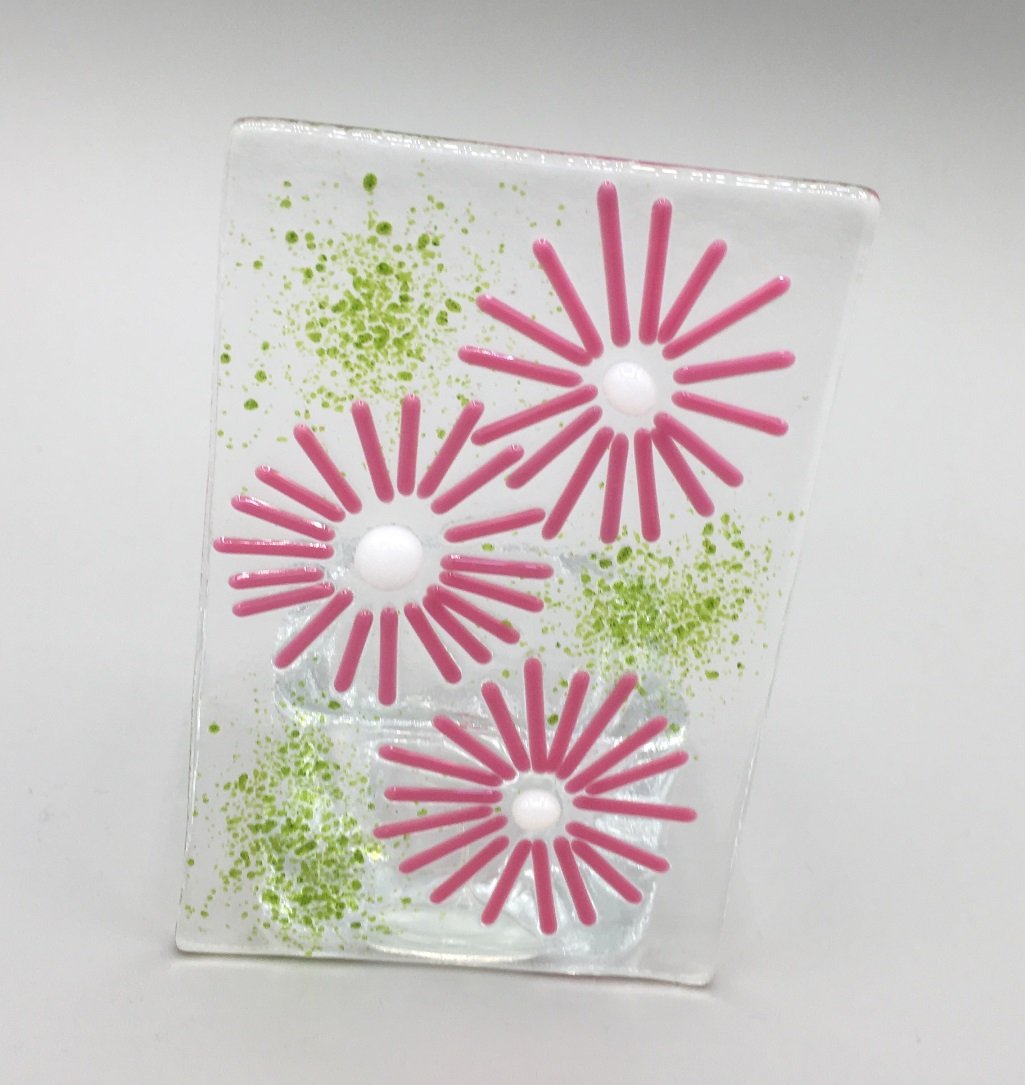 Pink Daisy Tealight Holder Fused Glass.JPG