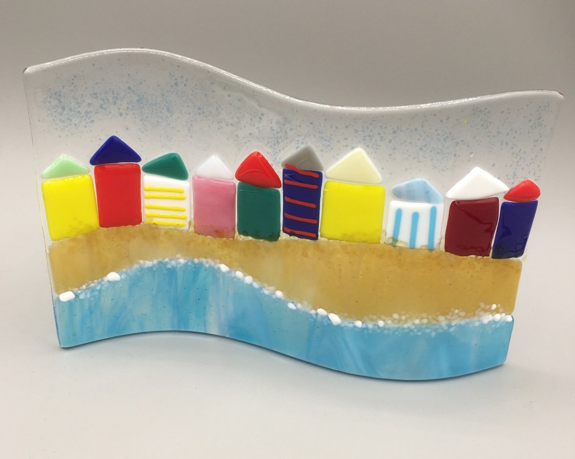 Beach Hut Wave Fused Glass made by client.JPG