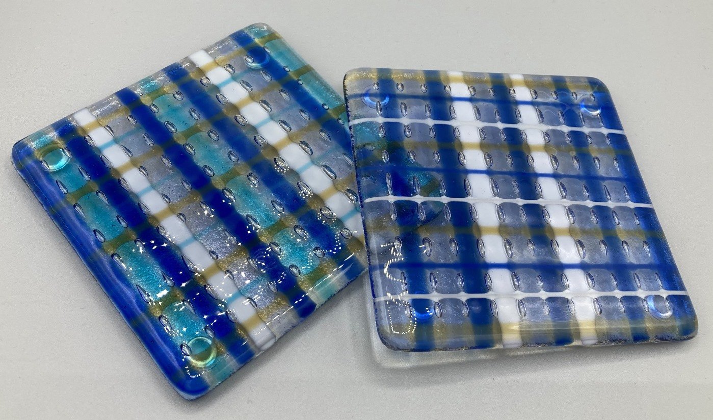 Two Blue-White Coasters Fused Glass - made by client.jpg