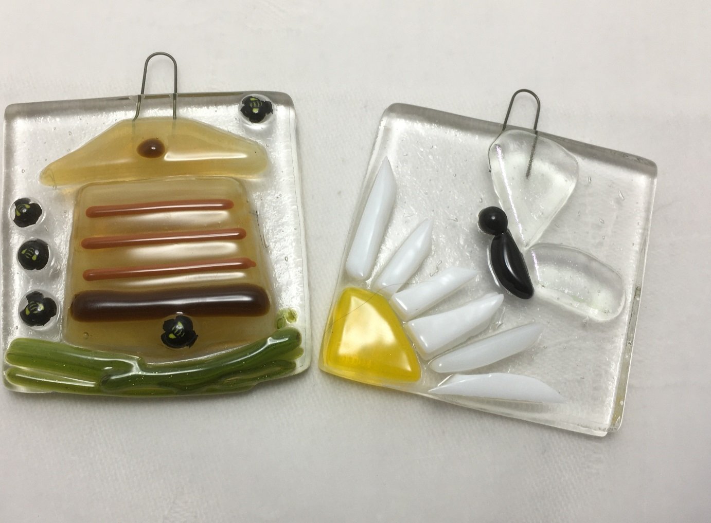 Beehive & Butterfly Mini Hangers Fused Glass.JPG