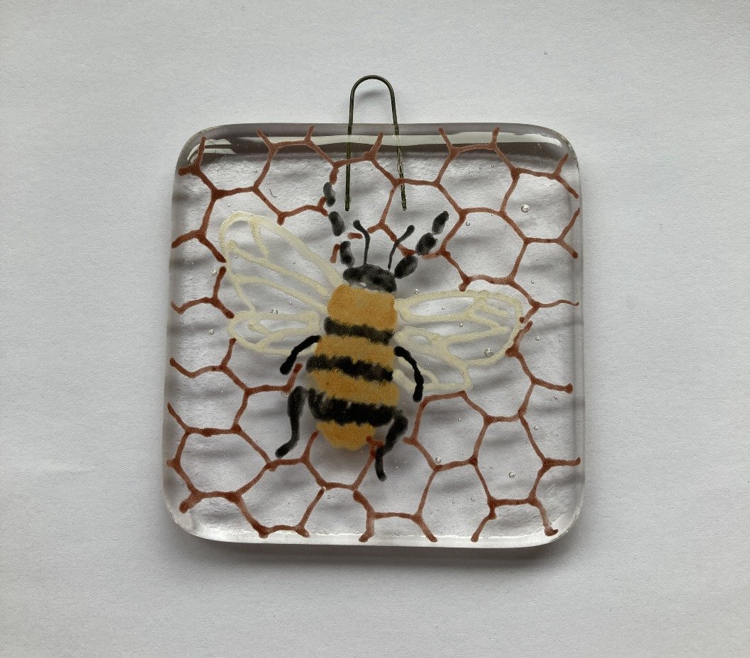 Painted Glass Bee and Honeycomb Mini Hanger.jpg