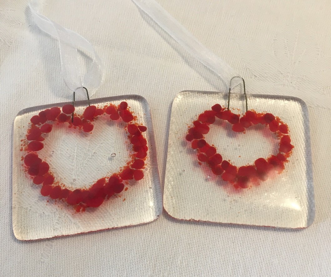 Two Heart Outline Mini Hangers Fused Glass.JPG