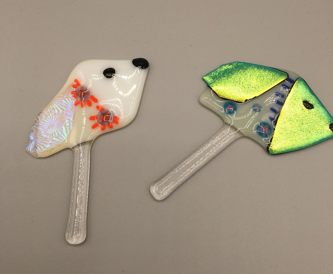 Two Bird Stakes with Dichroic Fused Glass.JPG