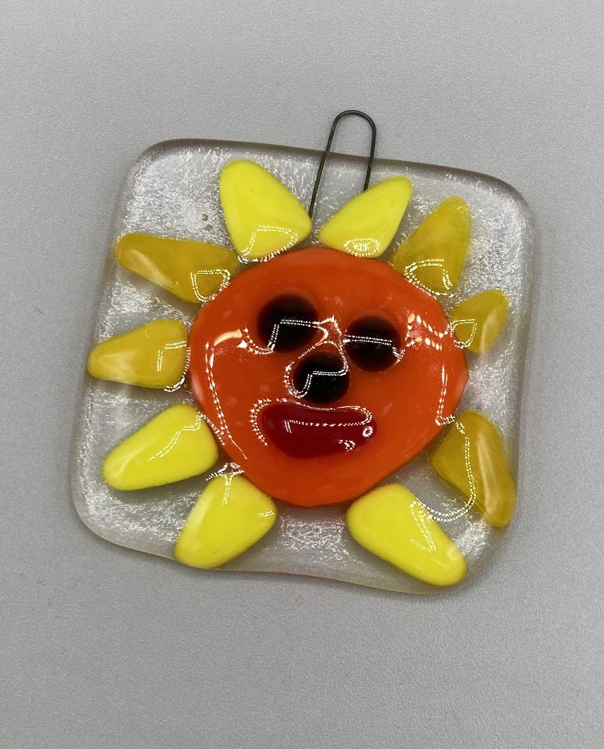 Small Smiley Sun Hanger Fused Glass made by client.jpg