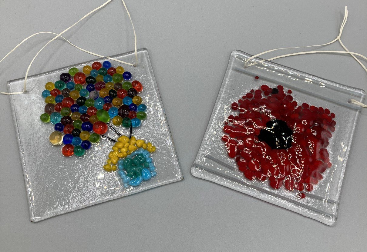 Balloon & Poppy Hangers Fused Glass made by client.jpg