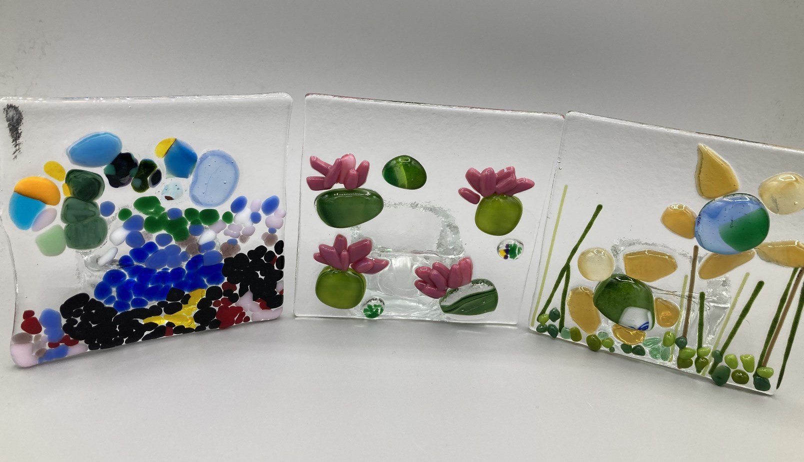 Three Floral Mini Tealights Fused Glass made by client Stamford College.jpg