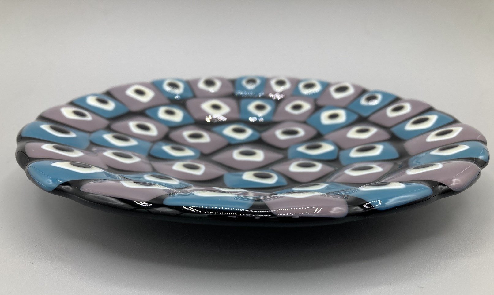 Dusky Violet and Blue with Dots Bowl Fused Glass.jpg