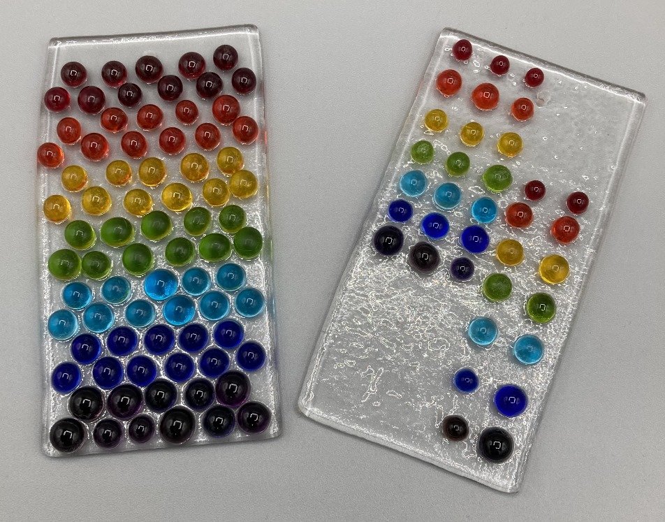 Two Rainbow Dot  Plaques Fused Glass.jpg