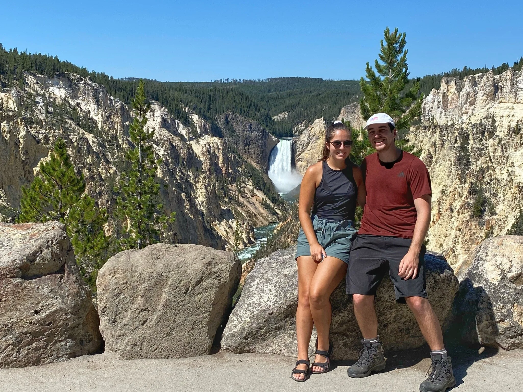 Waiting for a break in the crowds to take our photo at Artist’s Point!