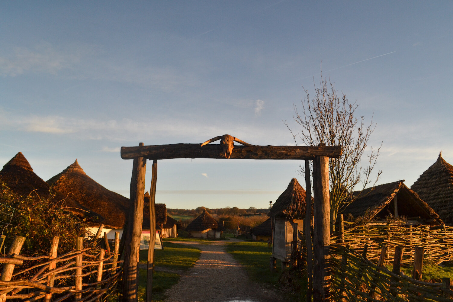 Butser Ancient Farm Iron Age Roundhouse enclosure gateway entrance