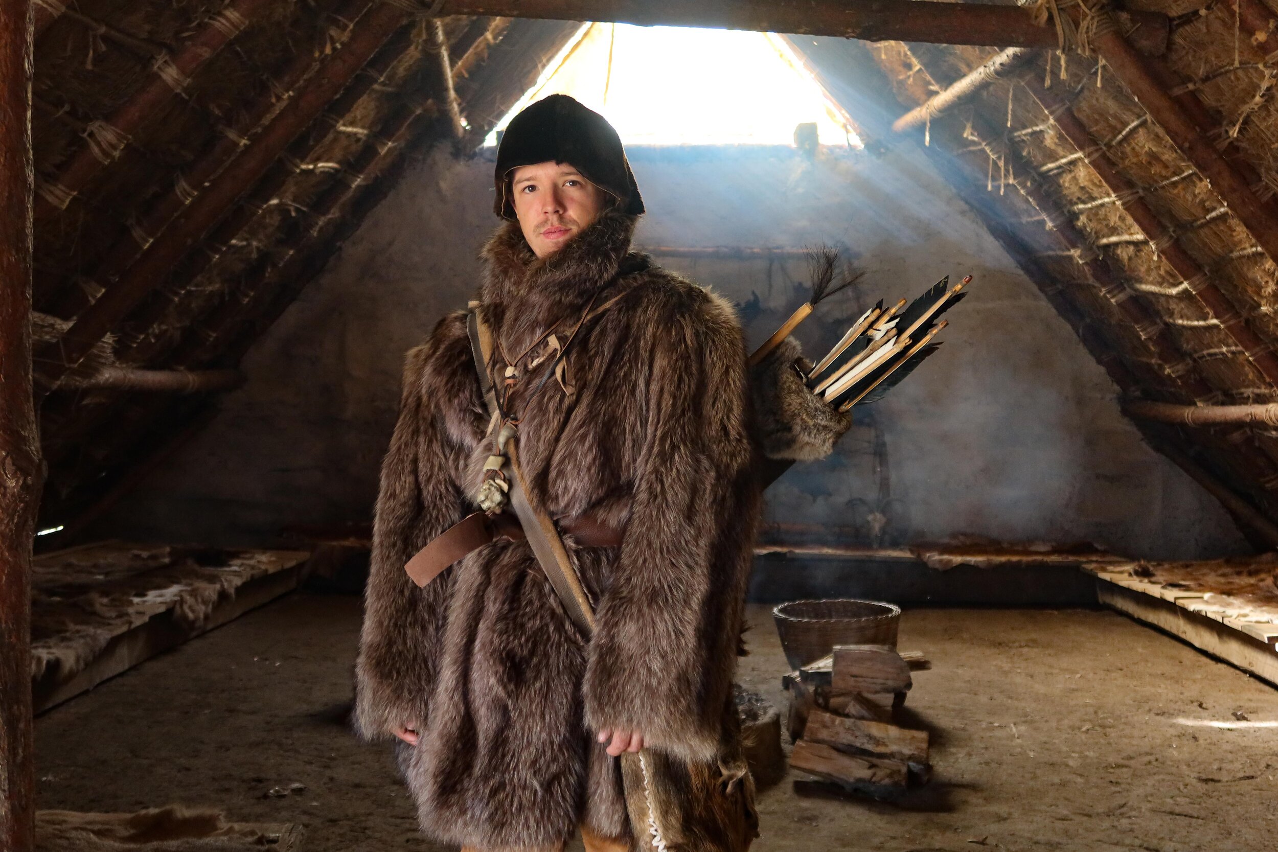 A re-enactor in the Stone Age House