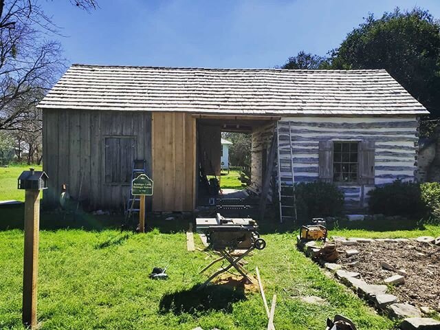 The repairs on Reininger cabin are nearly complete! We are so happy to see this old building shining again just in time for Folkfest! Come see Texas Heritage Construction's handywork and stay for a tour of the Museum! We are open until 4 PM today! #m