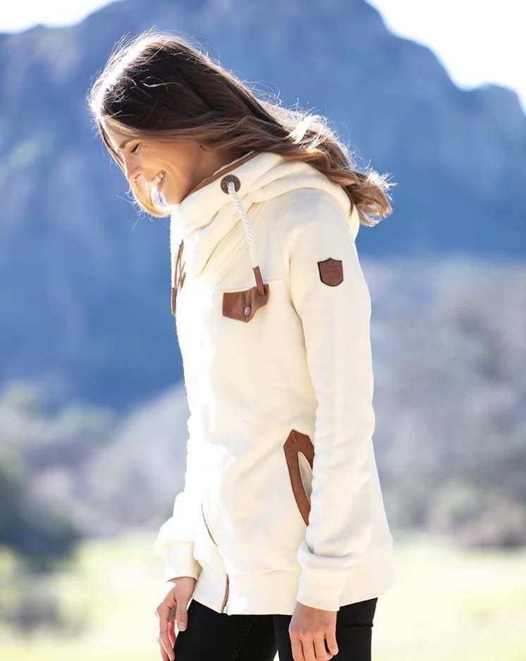 Cozy brushed fleece with faux-suede details!