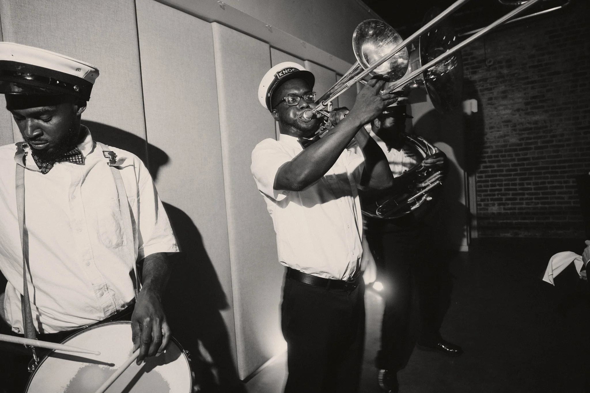  A brass band playing during a wedding second line in New Orleans 