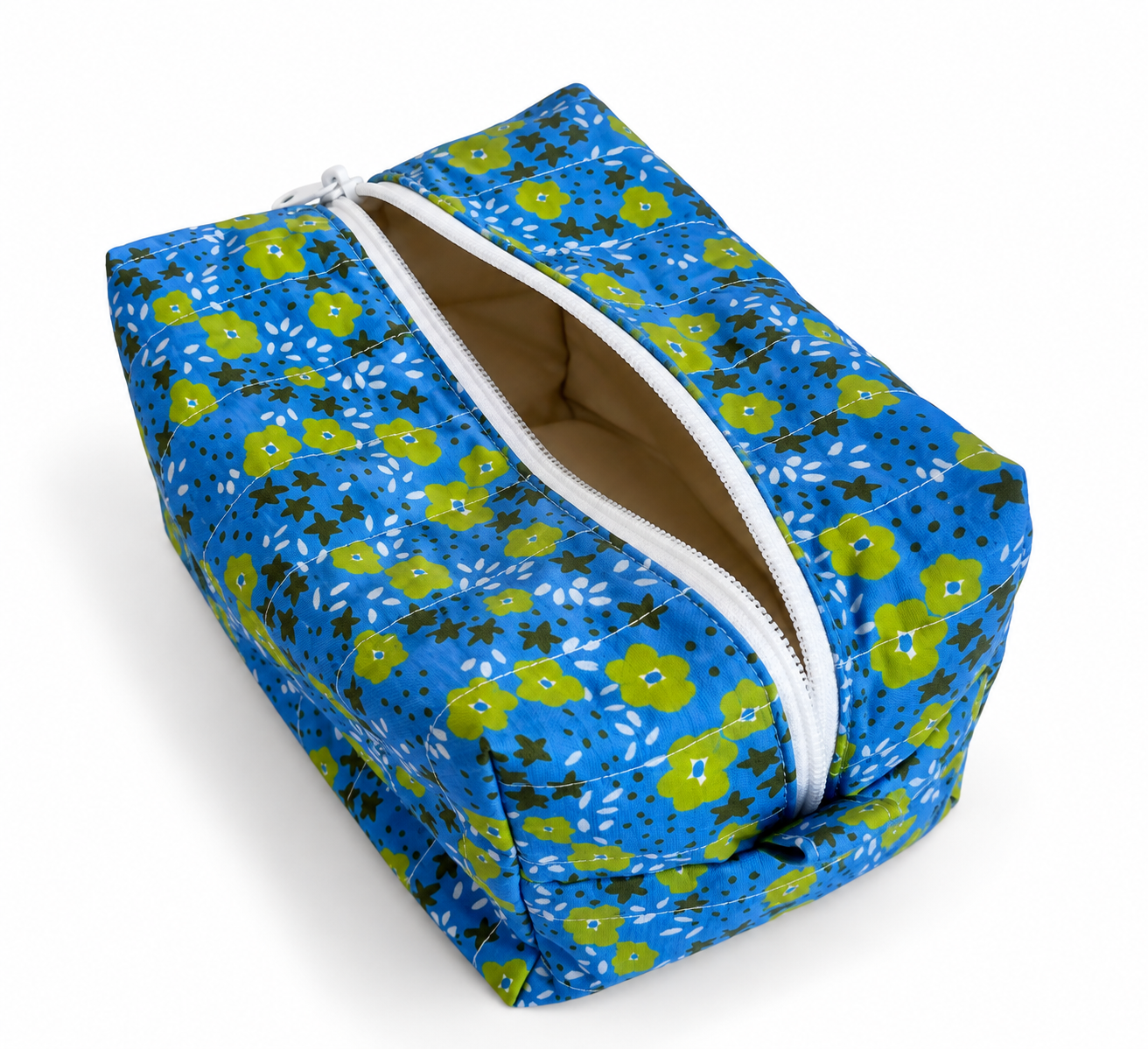 Blue Floral Quilted Pouch with Open Zipper.png