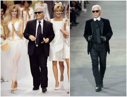 Karl Lagerfeld (1933-2019) before and after his diet. Photo from starschanges.com