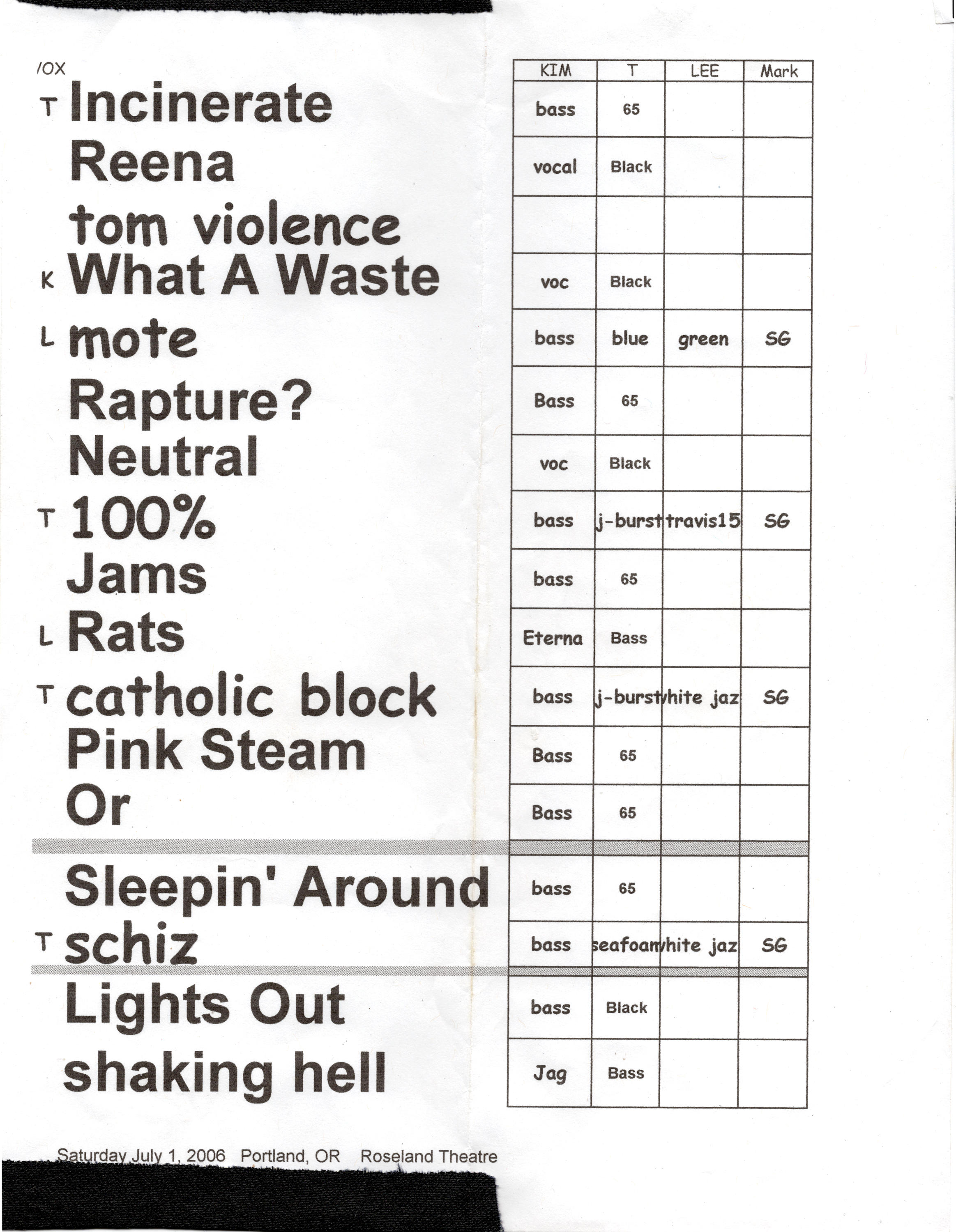 Sonic Youth 2006-07-01 setlist.jpg