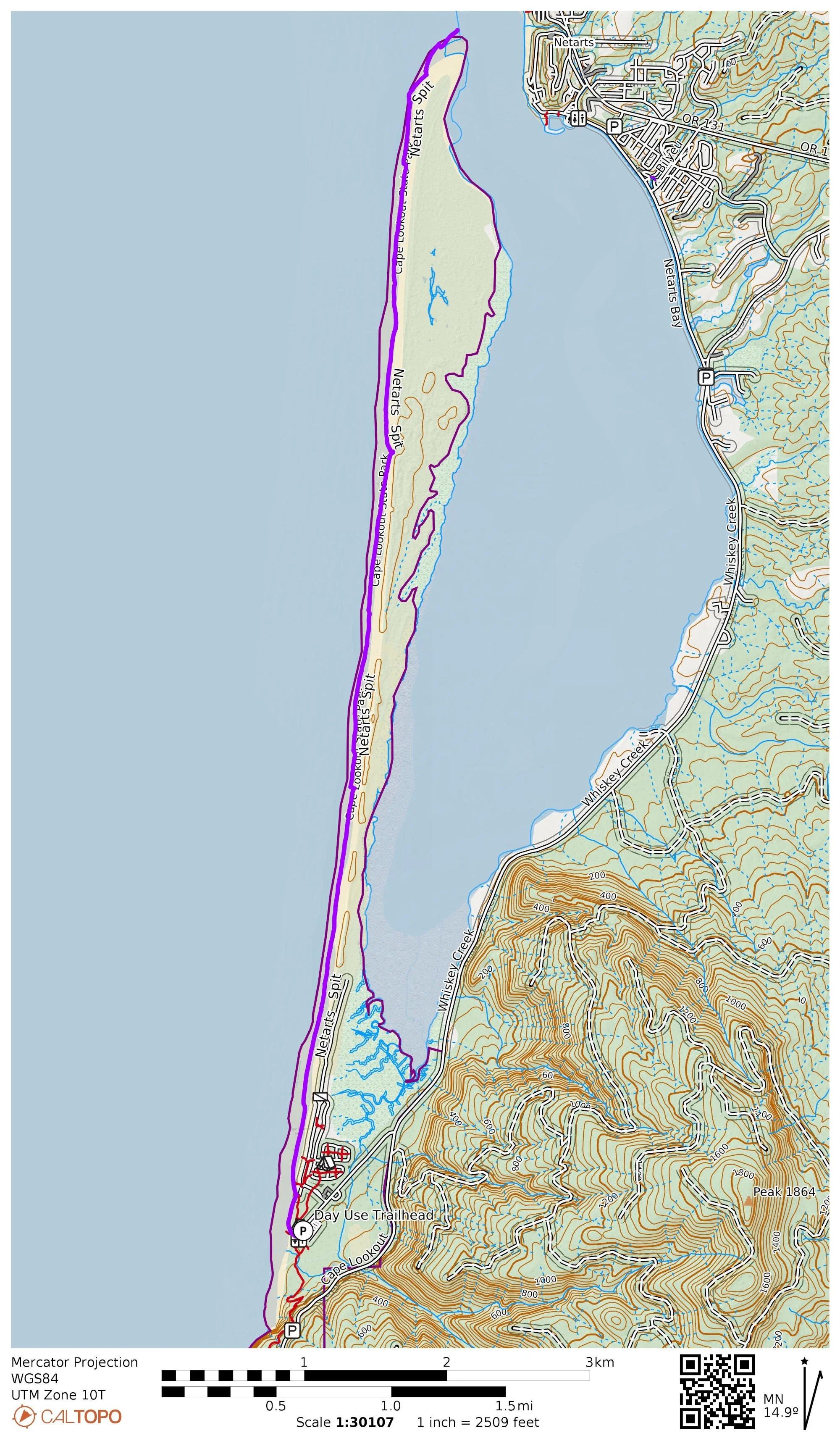 Map of the Netarts Spit Hike.