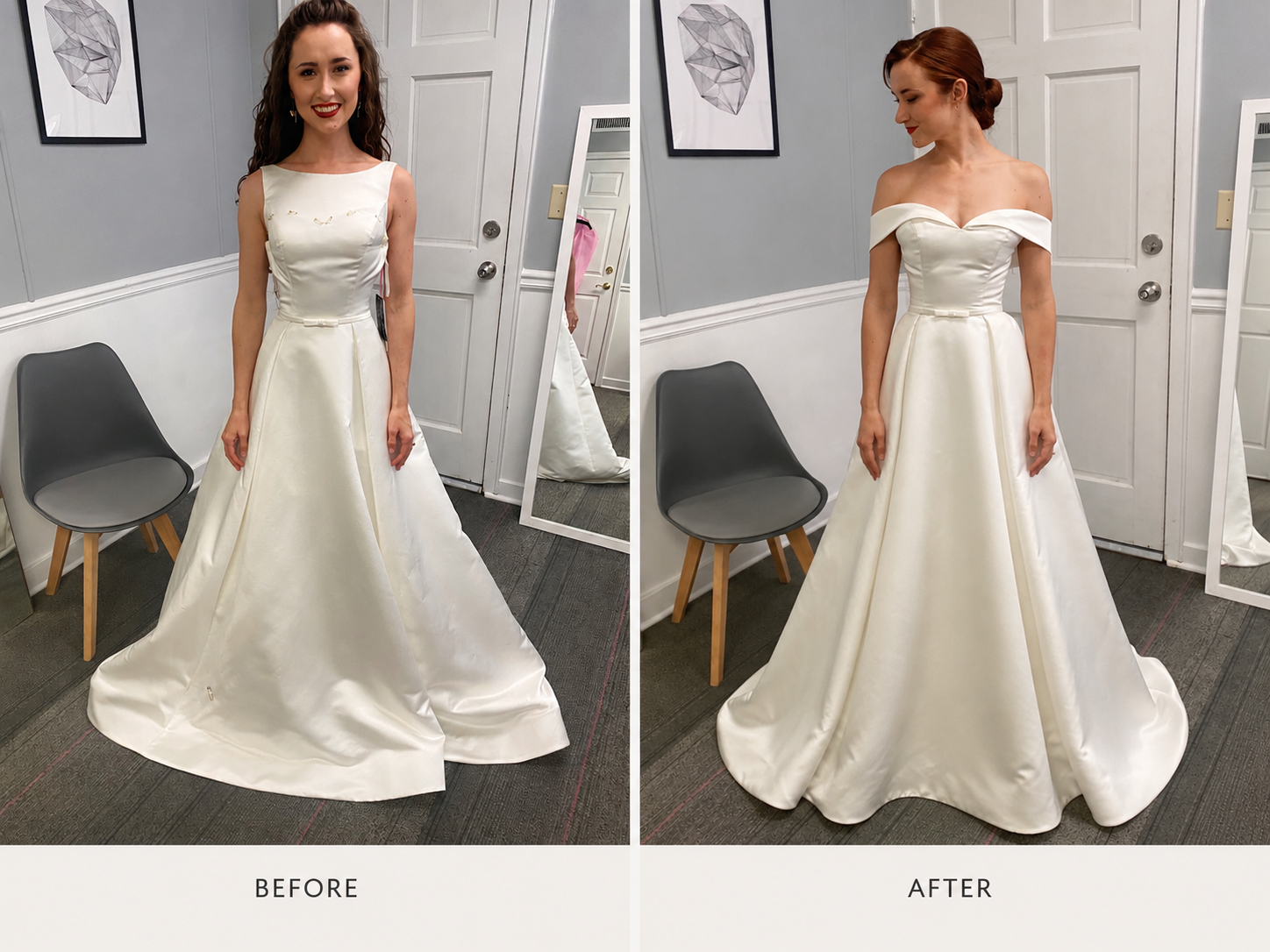 Neckline adjustment and added off the shoulder sleeves