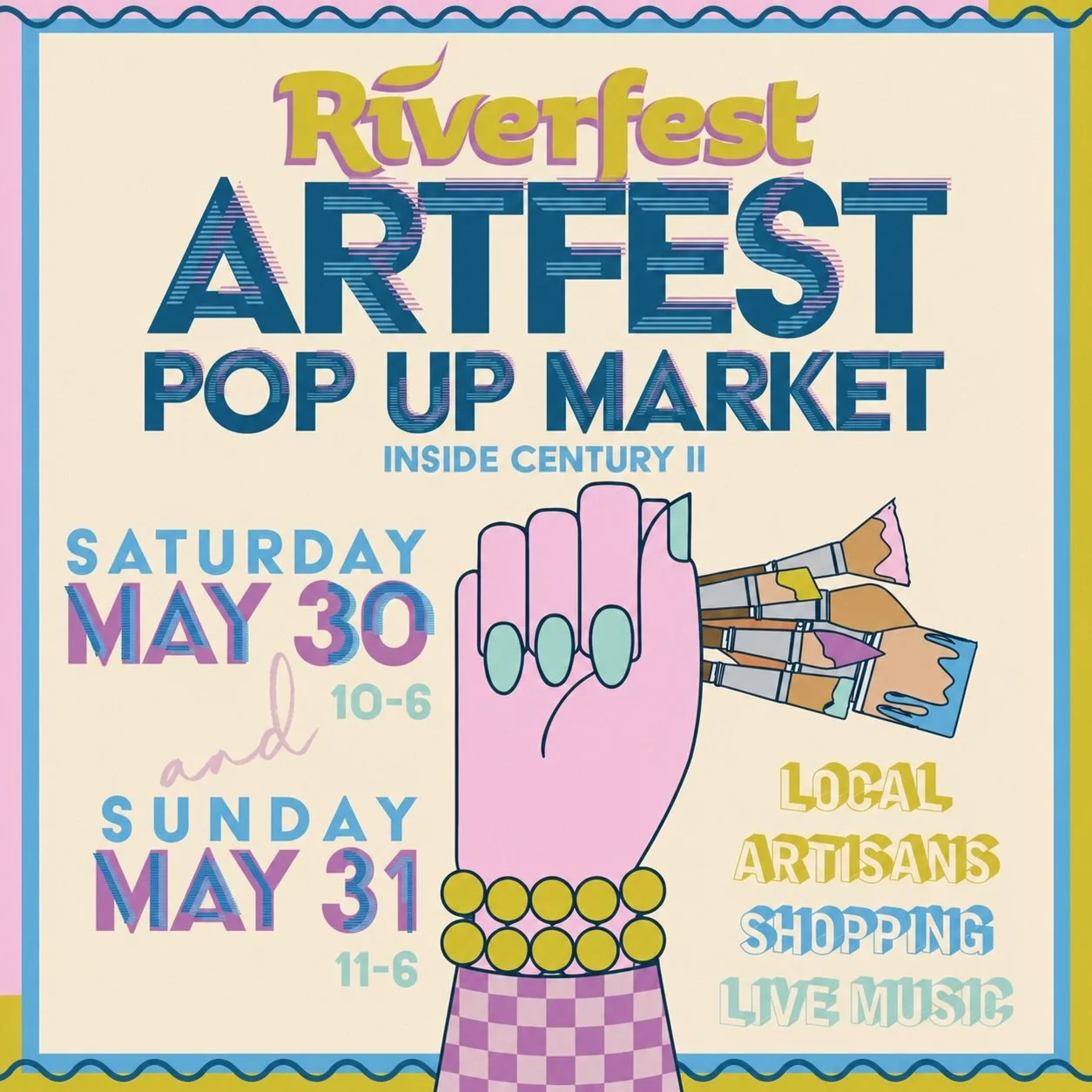 🎨 Wichita, get ready to shop handmade!

✨ArtFest at Riverfest is bringing together some of the most talented artists and makers for an epic weekend of creativity and shopping!

🎨 Saturday, May 30th @ 10am-6pm
🎪 Sunday, May 31st @ 11am-6pm
🆓 Entry