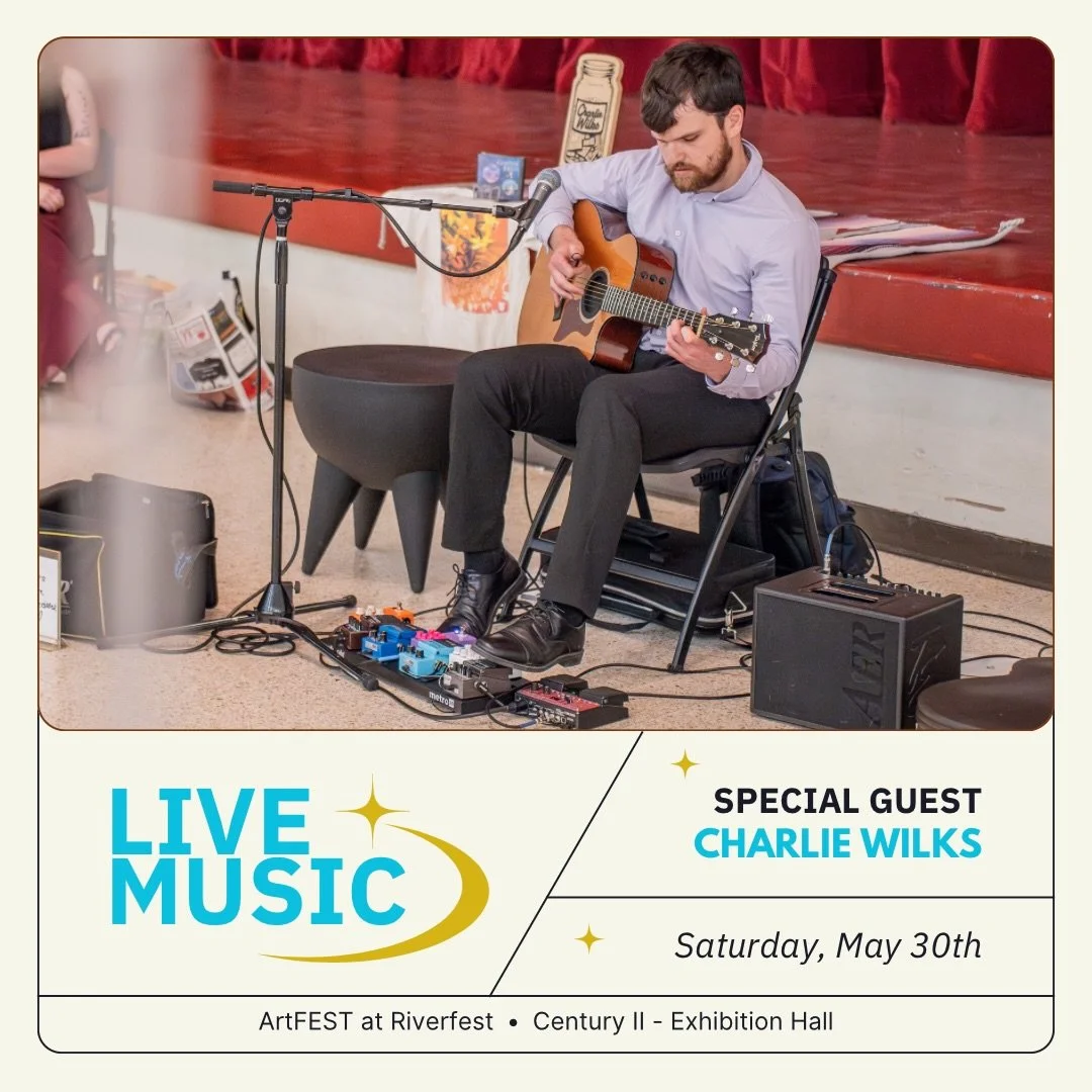 Live music is coming to ArtFEST! 🎶🎨 @charliewilksmusic 

🎪Join us Saturday for a special performance by Charlie Wilks while you shop an incredible lineup of local artists, makers, and creatives inside Century II during Wichita Riverfest!

Shop han