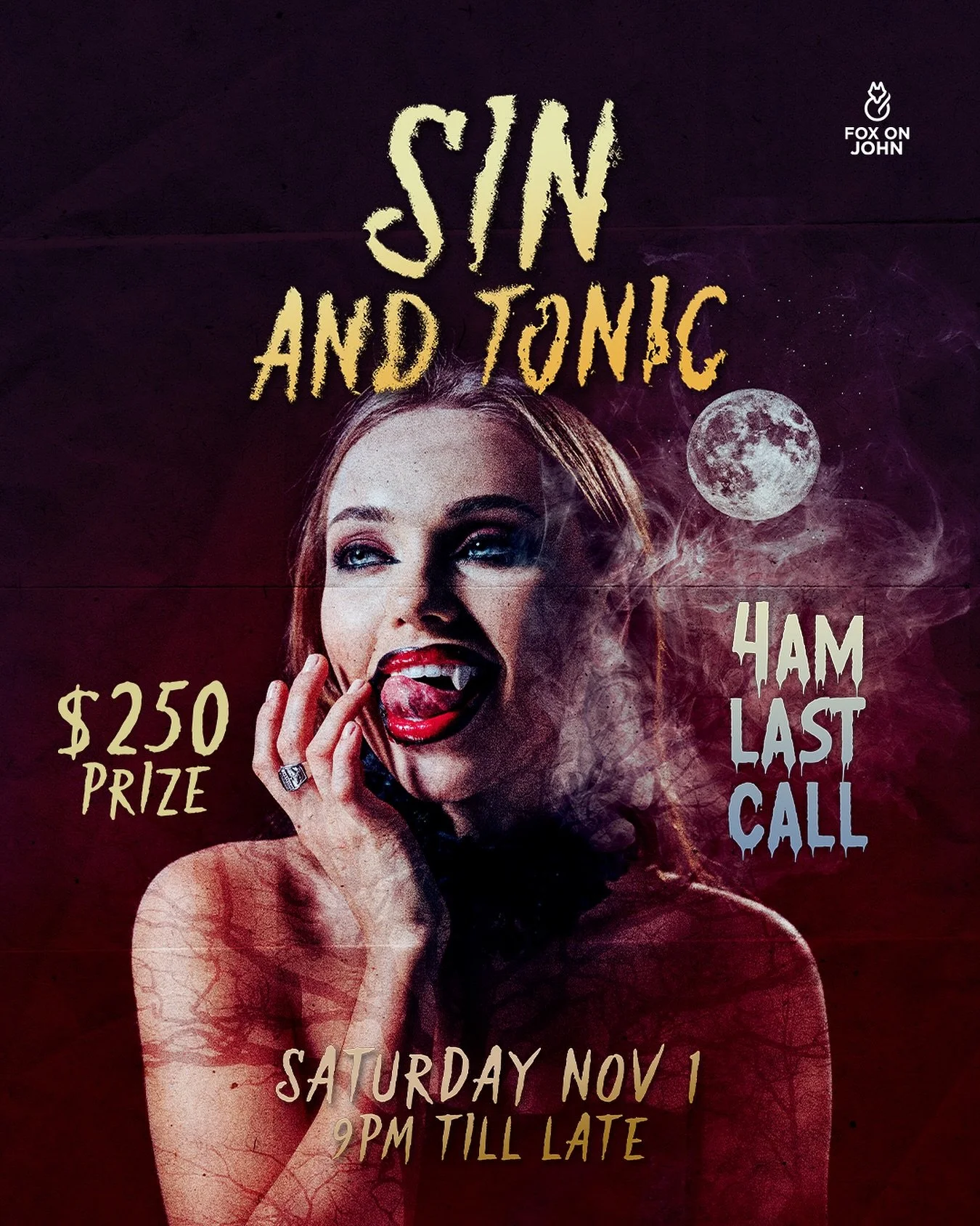 🎃💀 SIN & TONIC HALLOWEEN PARTY 💀🎃
🕙 Saturday, Nov 1 | 10 PM – 4 AM LAST CALL
📍 Fox on John – 106 John St., Toronto
Toronto’s most electrifying Halloween event is back! Step into a night of sinful fun, live DJs, spooky coc
