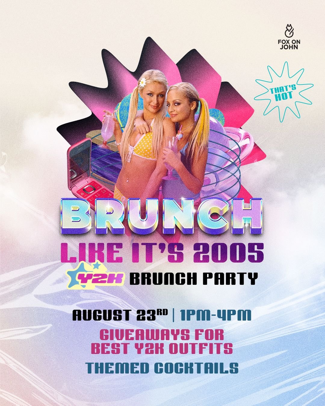 💿💖 BRUNCH LIKE IT&rsquo;S 2005 💖💿

It&rsquo;s giving velour tracksuits, tiny sunglasses, pop princesses and boy-band energy. ✨

Join us at Fox on John on Sunday, August 23 from 1&ndash;4 PM for our Y2K Brunch Party!

🎧 Live DJs spinning your fav
