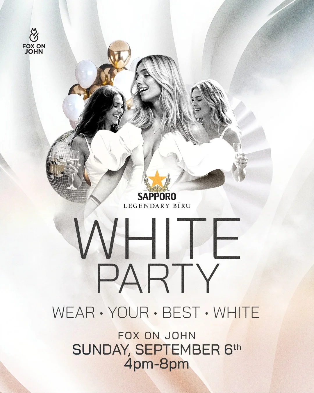 🤍 LABOUR DAY LONG WEEKEND WHITE PARTY 🤍

No work Monday, so we&rsquo;re doing Sunday night properly.

Join us at Fox on John on Sunday, September 6th for our White Party presented by Sapporo! 🍺

Wear your best all-white outfit and get ready for li