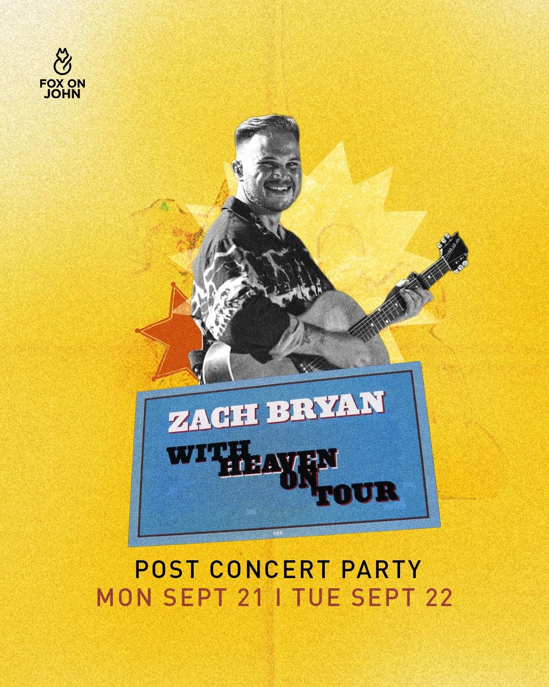 TORONTO, DON&rsquo;T GO HOME AFTER ZACH BRYAN. 🤠🔥
The concert ends. The after party starts.

We&rsquo;re keeping the Zach Bryan energy going NIGHT AFTER NIGHT at Fox on John. 🎸🍻

MON SEPT 21 + TUE SEPT 22
🤠 Post Concert Party
🎶 Country anthems 