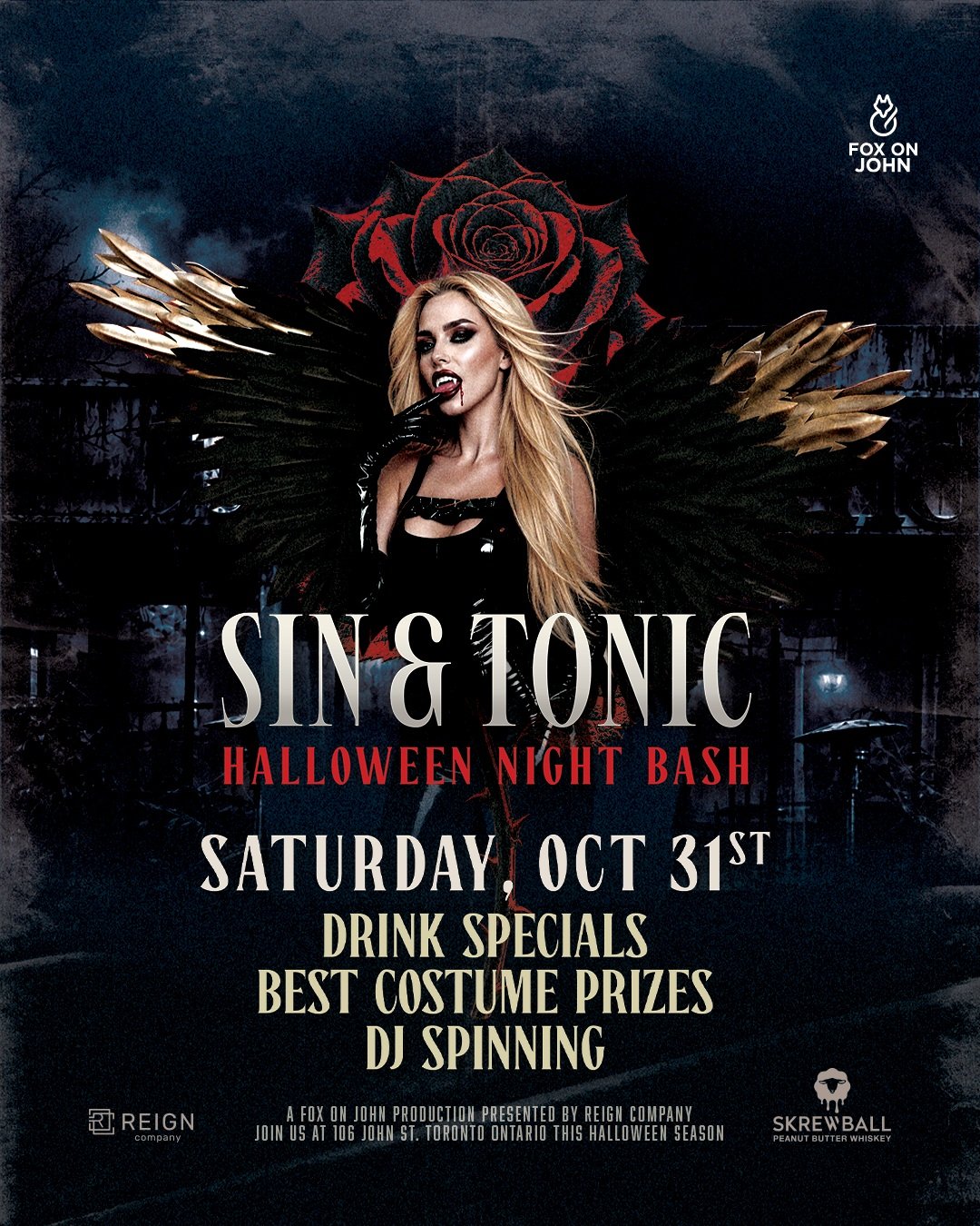 TORONTO, PREPARE TO SIN. 

This Halloween, Fox on John goes dark for SIN &amp; TONIC: Halloween Night Bash one night of costumes, cocktails and late-night energy in the heart of the Entertainment District.

🔥 SATURDAY, OCTOBER 31 🎧 Sounds by @wave.