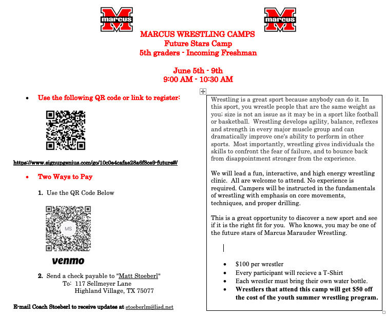 Middle School Wrestling — Marcus Wrestling