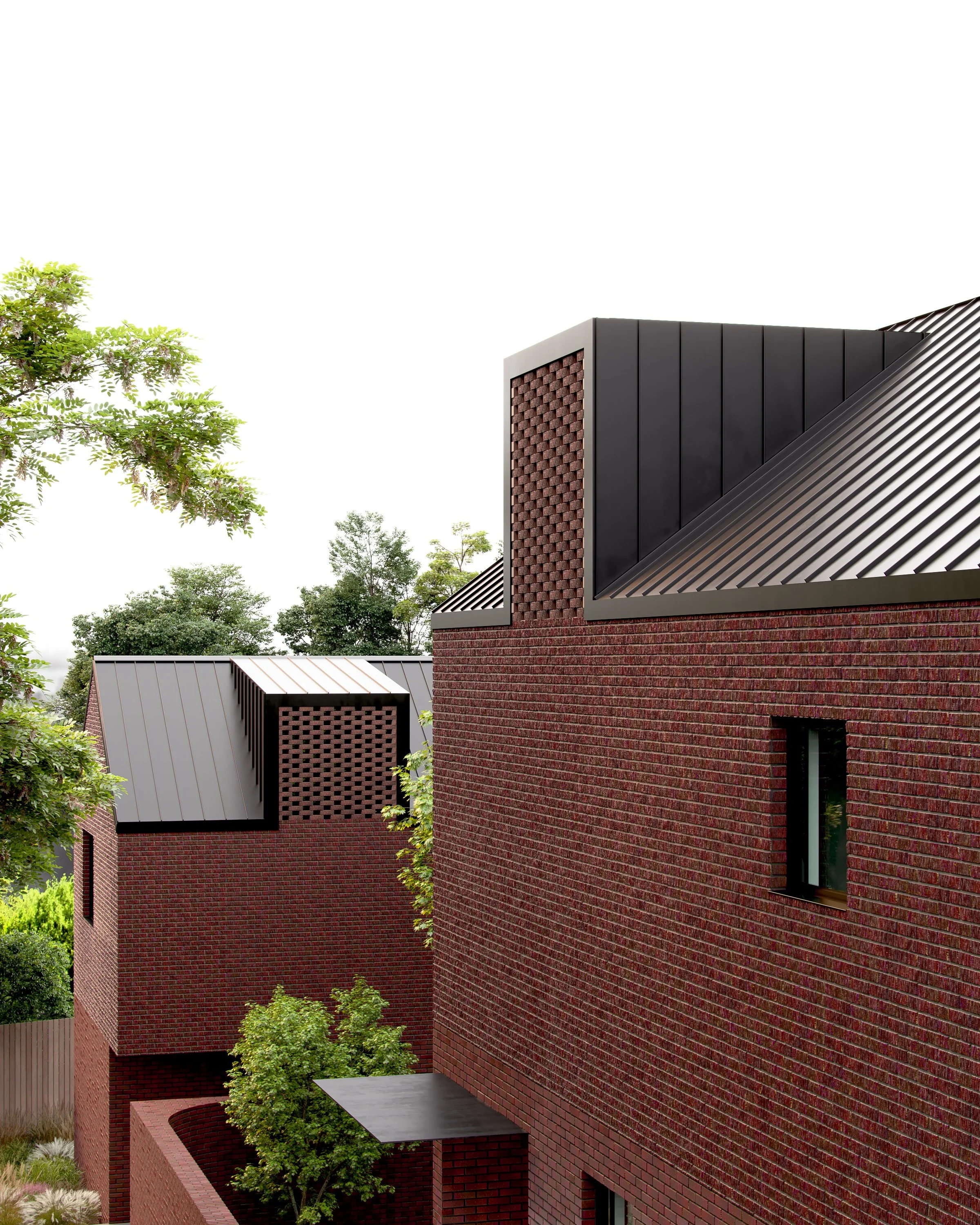 Modern red brick home with two brick textures.